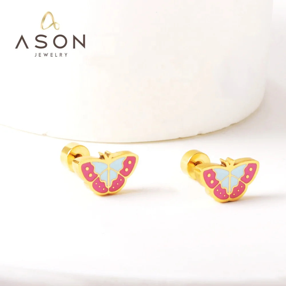ASON New Arrival Animals Stainless Steel Earring 18K Gold Plated Custom Cute Butterfly Screw Earrings Jewelry