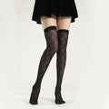 Long Thin Jacquard Stripe Plaid Pantyhose/Tights Women Free Size Black Knee Stockings New Style Breathable Anti-Bacterial SEAMED MegaBDM