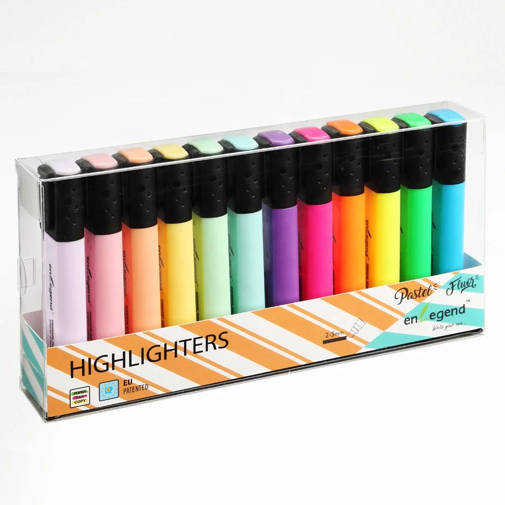 Modern Elegance Square Barrel Design 12-Pack Highlighter Marker Pens for Stylish School and Office Essentials