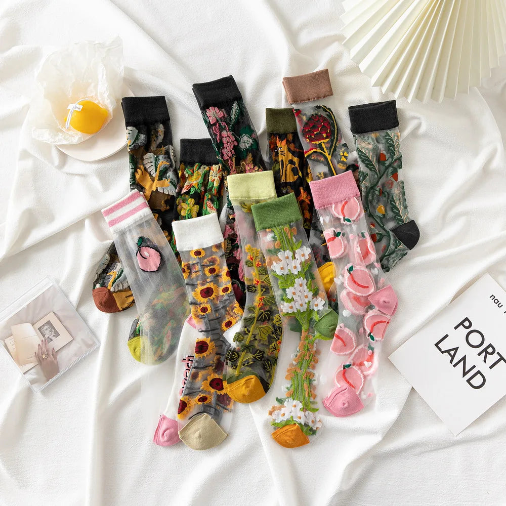 Jingwen OEM Frauen Socken Wholesale Girls Socks Custom Design Sheer Socks