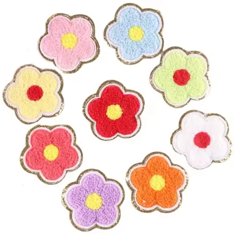 Fashion 63mm Golden Glitter Chenille Flower Iron on Patches Heat Press Patches