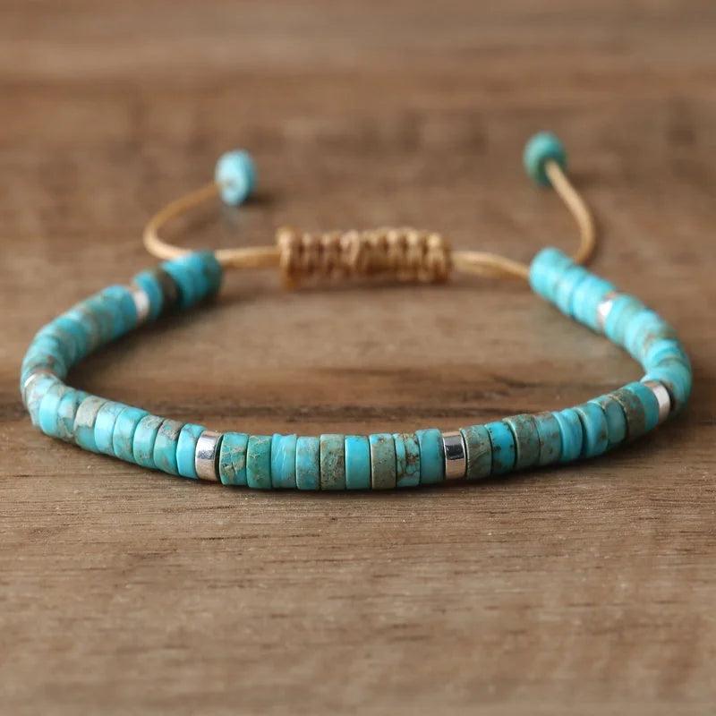 2x4mm Turquoise Bracelet for Women Meditation Jewelry Natural Stone Healing Crystal Handwoven Adjustable Natural Stone Bracelet