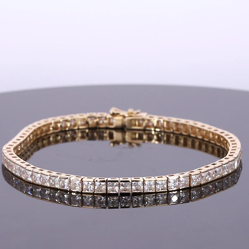 Starsgem Fine Jewelry 9K 14K 18K Gold 4mm Round Syntheticmoissanite Tennis Bracelet Mossinate Diamond Chain Charm Bracelet
