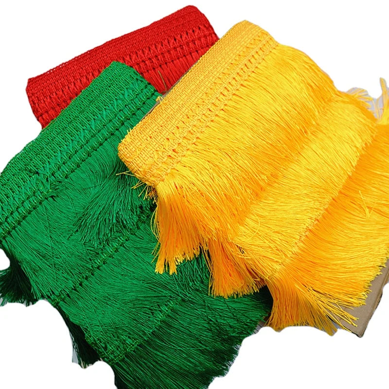 12m 13cm Wide Wholesale Polyester Lace Trims Strip Tassel Ribbon Knitted Stage Clothes Curtain Row Latin Dancewear Tassel Fringe