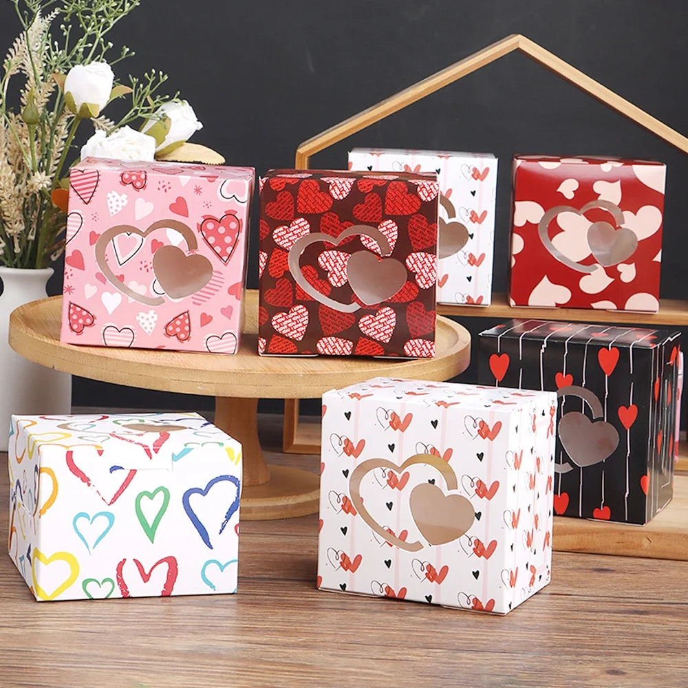 Heart Transparent Windows Paper Cake Box Cookies Chocolate Cupcake Packaging Boxes for Valentine Day Party Decor