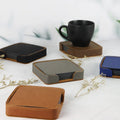 Factor Personalized Laserable Square Shape PU Leather Drink Coaster Six Leatherette Coaster Set with Holder for Gift