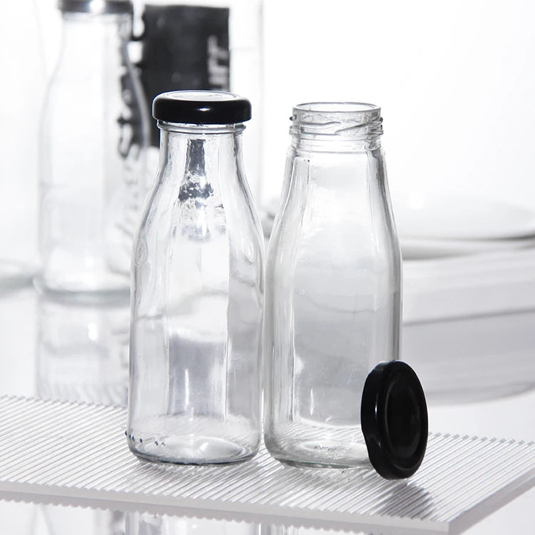 250ml Food-Grade Glass Milk Bottle Heat-Resistant with Lid Empty for Yogurt Milk Beverage