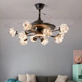Home Decor Metal Black Large Glass Chandelier with Fan Indoor Modern Round Led Ceiling Fan with Light