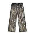 Super Fashion Unique Men Hand-Painted Graffiti Oil Paint Jeans Color Matching Camouflage Jeans Men Fitting Baggy Designer Jeans