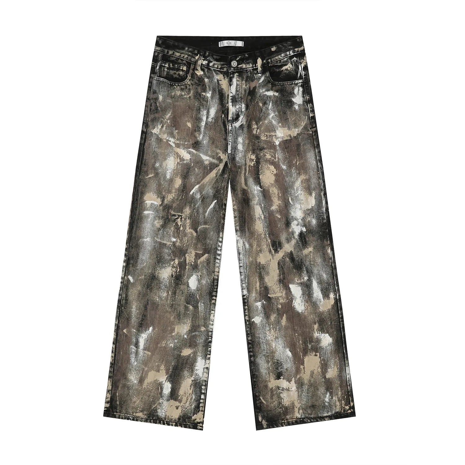 Super Fashion Unique Men Hand-Painted Graffiti Oil Paint Jeans Color Matching Camouflage Jeans Men Fitting Baggy Designer Jeans