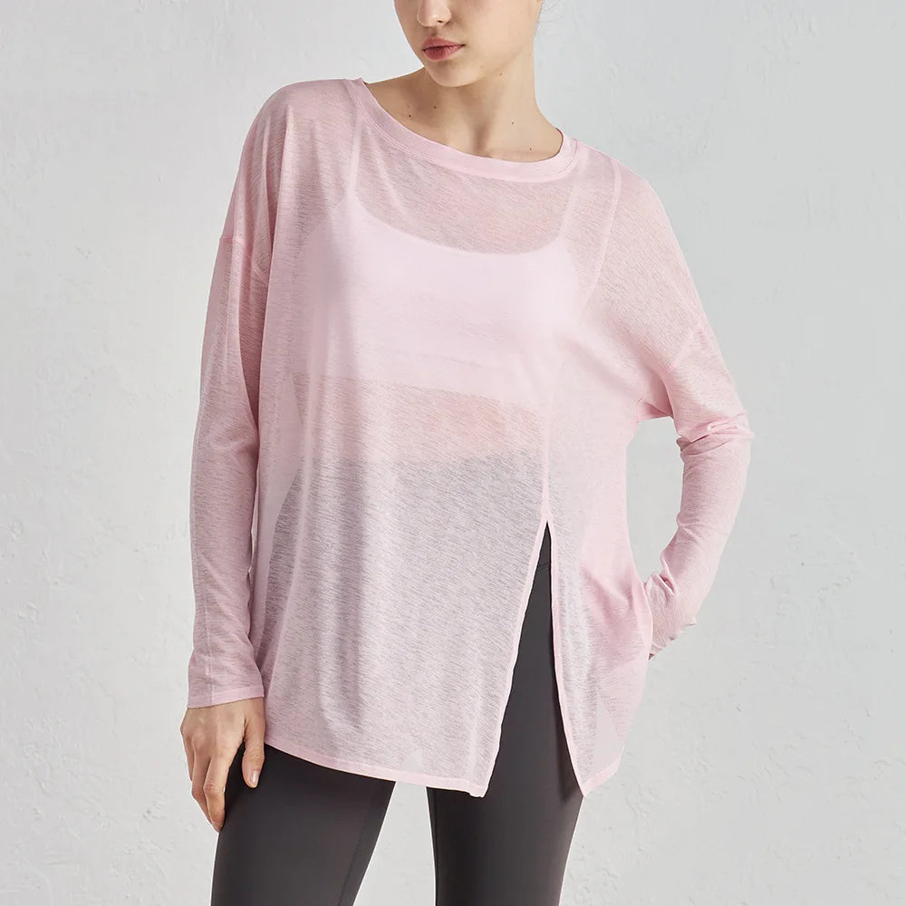 Newest Autumn And Spring Daily Yoga Wear Tops for Women Gym Sport Pilates Thin And Breathable Loose Casual Slit Simple Fashion
