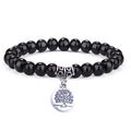 Men's Tree of Life Pendant Hand-Strung With Volcanic Stone Hematite and Obsidian Featuring Diamond and Charm Bracelet Design