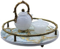 Creative Round Shagreen Decorative Perfume Living Room Kitchen Serving Tray with Handle