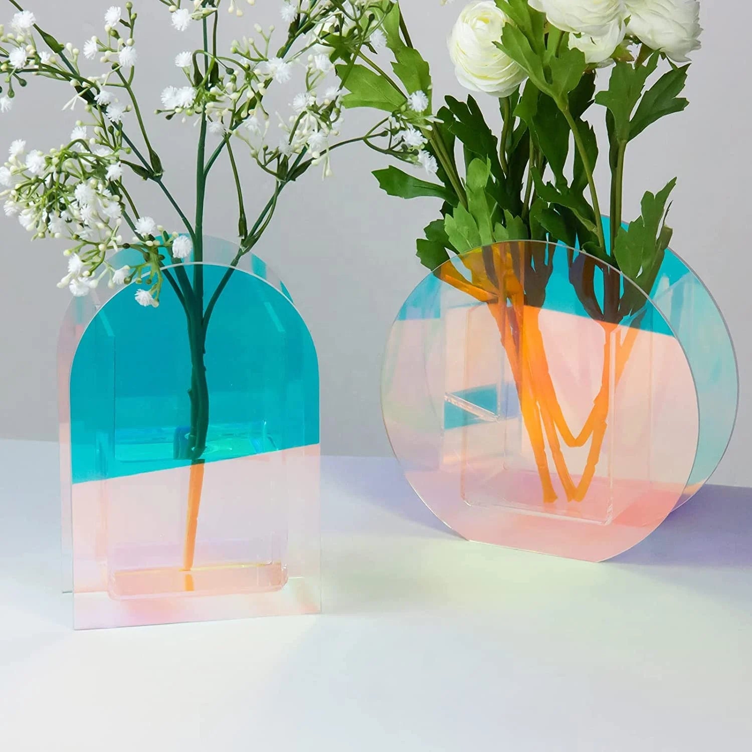 Modern Minimalist Geometric Decor Organizer Acrylic Dazzling Tabletop Vase for Flower Plant & Makeup Brushes Plastic Vase