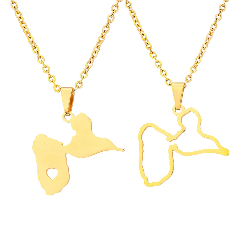 SSeeSY Custom Cheap Jewelry Stainless Steel Gold Plated Guadeloupe Island Map Pendant Necklace Ethnic Style Accessories for Men