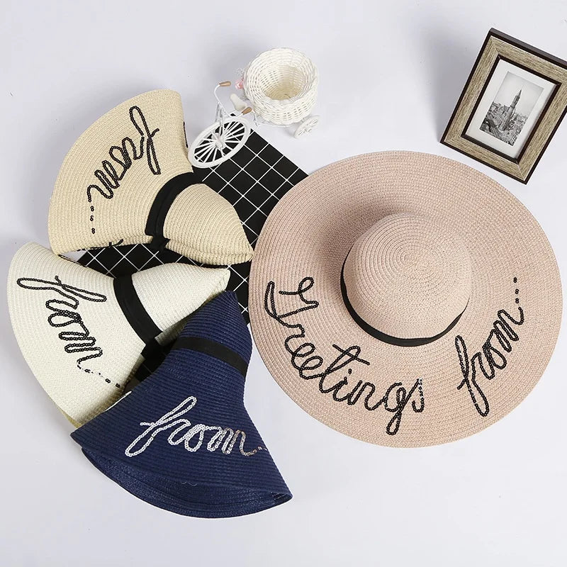 New Fashion Foldable Wide Brim Wholesale Custom Summer Beach Sun Floppy Paper Straw Hat for Women Outdoor Sun Hat