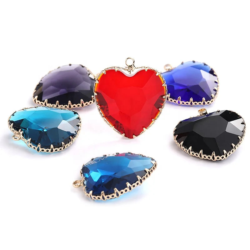 Hot Selling 3D Love Heart Shape Glass Pendant with Loose Rhinestones for DIY Earring Bracelet Necklace Other Gifts