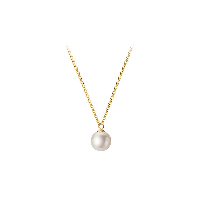 925 Sterling Silver White Round Simple Shell Pearl Pendant 18K Gold Plated Chain Necklaces Jewelry for Women