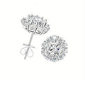 Luxury 925 Sterling Silver Tiny Moissanite Flower Stud Earrings Beautiful Wedding Bridal Gift
