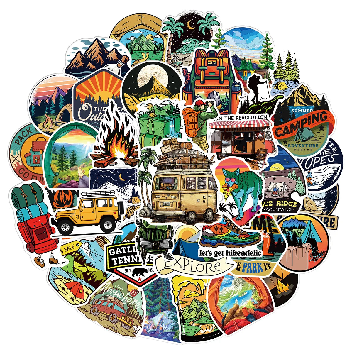 100Pcs  Outdoor Camping Graffiti Stickers Suitcase Skateboard Guitar Decorative Stickers DIY Waterproof Gift Sticker for Kids