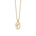 Fenny Wholesale 18K PVD Plated No Fade Dainty Oval Grass Pattern Pendant Stainless Steel Choke Chain Necklace for Women