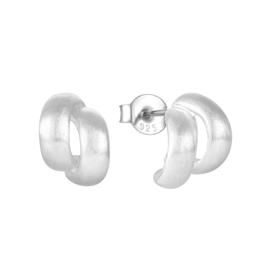 925 Sterling Silver Double Loop Stud Earrings Hypoallergenic Matte Finish Rhodium Plate Geometric Hoop Design for Wedding Gift