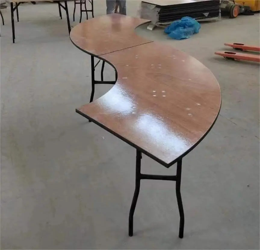 Wholesales Cheap Durable Half Round Moon Shape Table S Shape Plywood Table for Outdoor Patries