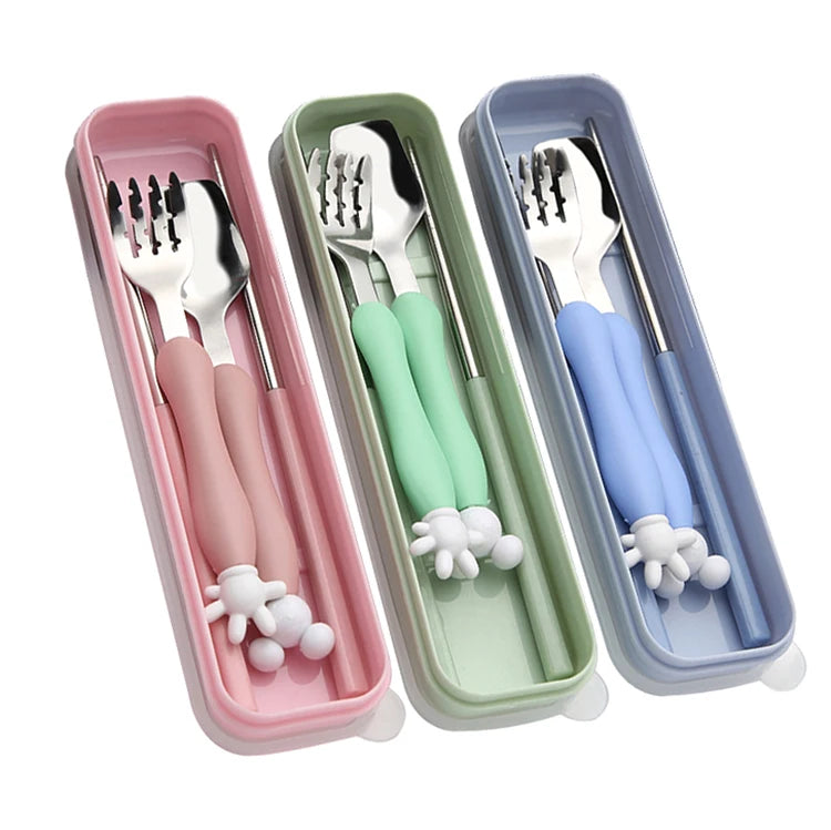 Cartoon Children's Cutlery Set Portable Flatware Set Chopsticks Spoon Fork 3-Piece Stainless Steel Tableware Sets