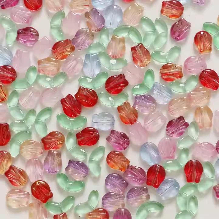 Cute Candy 6-10mm Colorful Tulip Charm Small Flower Leaves Glass Loose Bead for DIY Bracelet Necklace Making Jewelry Accessories