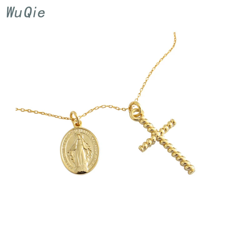 Wuqie New Trend S925 Sterling Silver Christian Jesus Cross Pendants Necklace Charms Necklace
