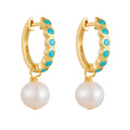 Fashion Fine Jewelry 925 Silver Turquoise Earrings 14K Yellow Gold Natural Cultured Pearl Charm huggies Earrings for Girls