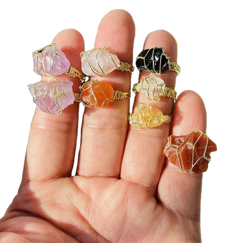 Healing Adjustable Claw Setting Gemstone Natural Stone Jewelry Rough Raw Crystal Stone Rings