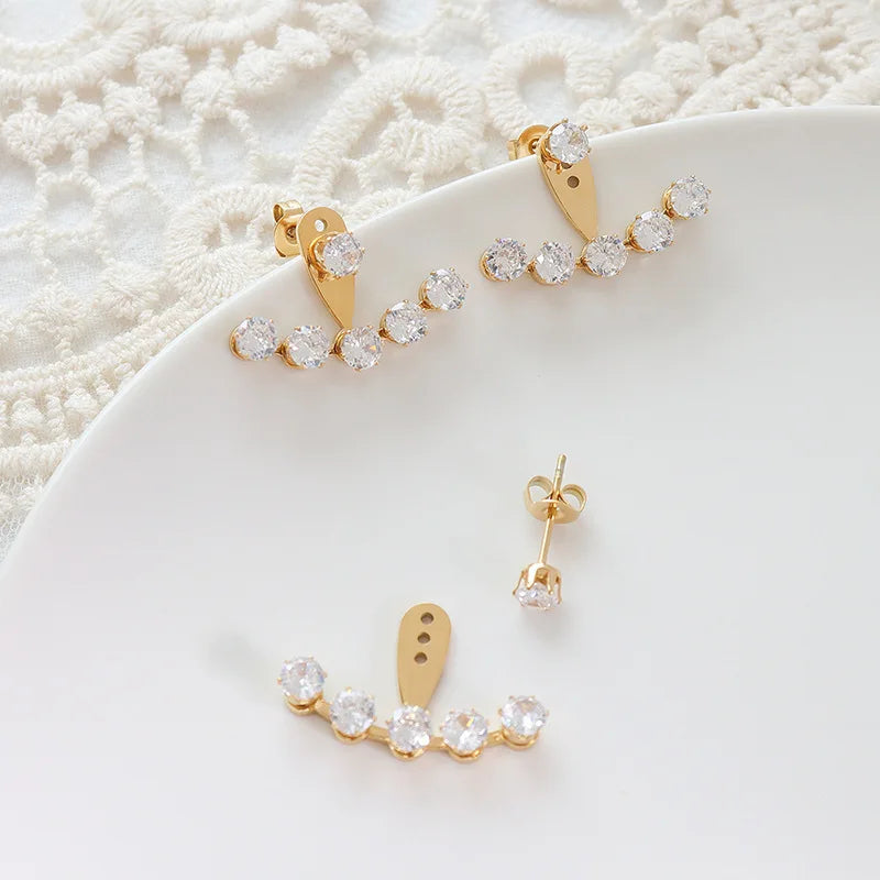 3-Hole Freedom Earrings Adjustable Sparkling Zircon Studs Non-Tarnish Surgical Steel One Pair for Multiple Looks