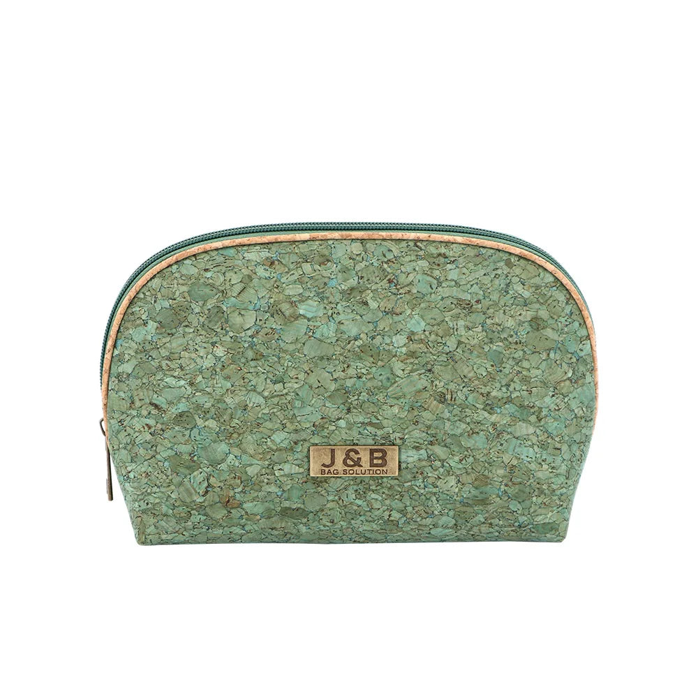 New Design Eco-friendly Cork Cosmetic Bag Pouch with Natural Material Custom Zipper Pouch with Metal Plate logo