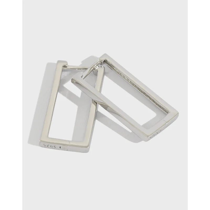 925 Silver Silver Geometric Rectangular Hoop Earrings Square Fashion Designer Earrings Personal Cool Girl Earrings Women