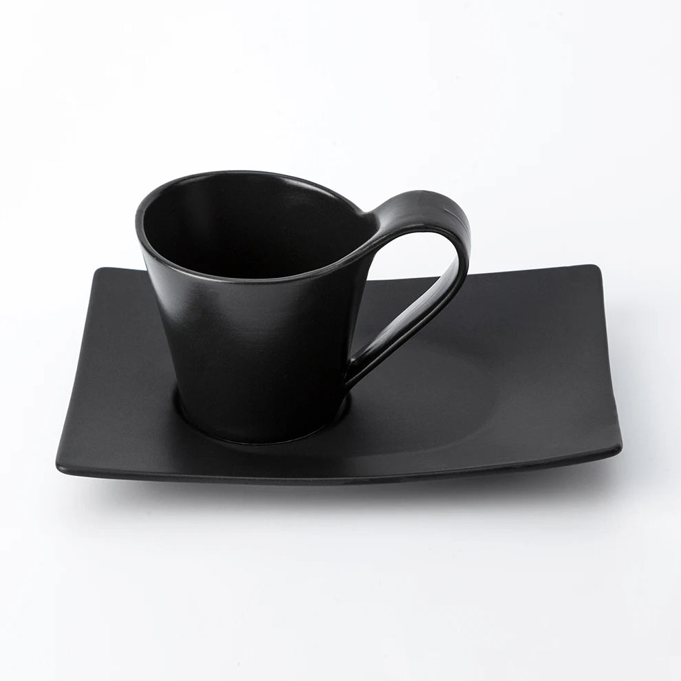 90ML 140ML 200ML Black Porcelain Japandi Eco-Friendly Wedding Coffee Cappuccino Espresso Latte Tea Customize Cups with Saucer