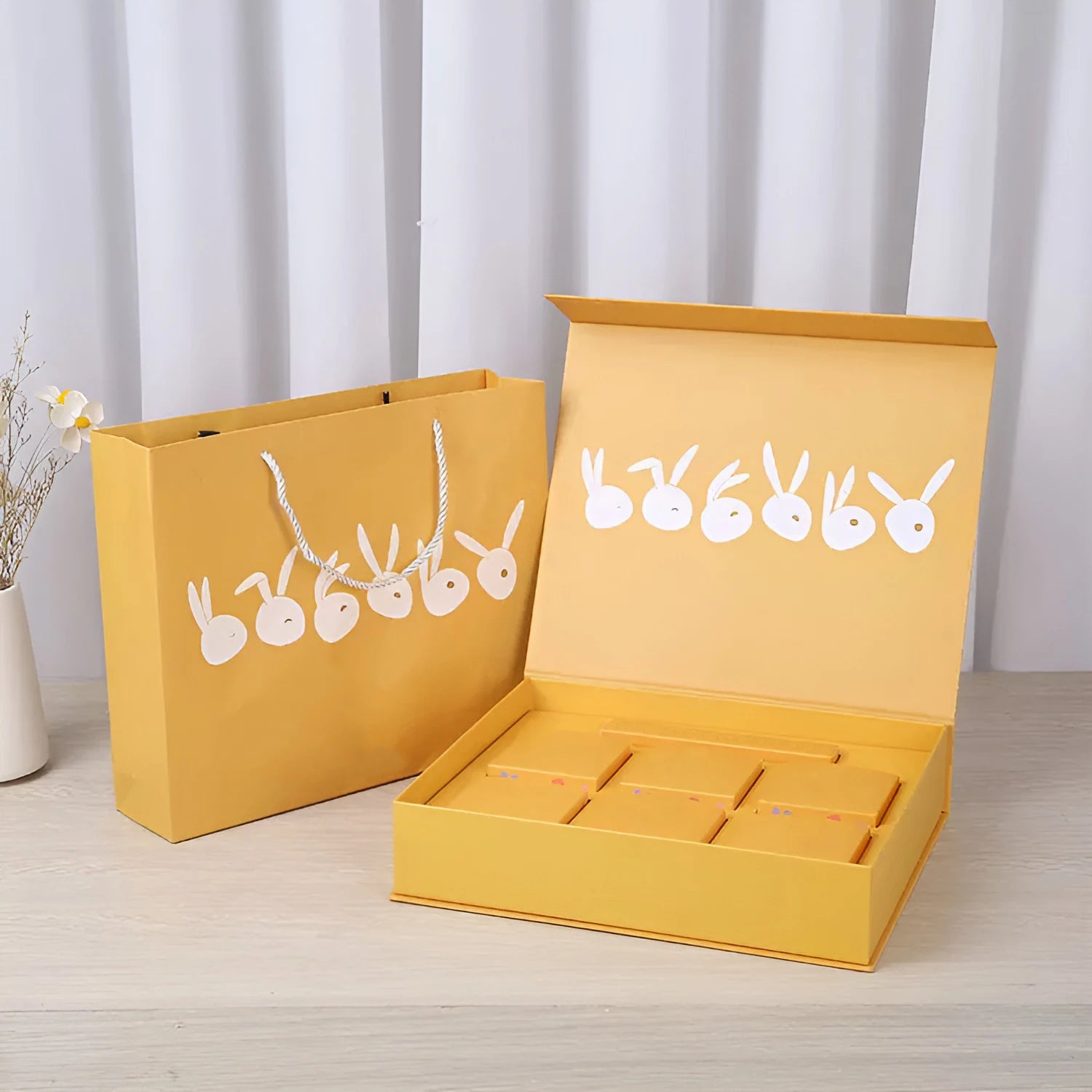 Design Printed Luxury Moon Cake Gift Boxes 6 Cakes Paper Mooncake Box Packaging Bag With Handle