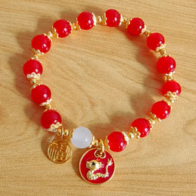 Trendy Chinese Style Jade Dragon Bracelet Female Artificial Hetian Jade Palace Dragon Bracelet Antique Agate Ceremony Bracelet