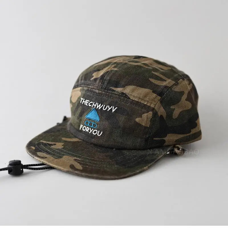 Men Cotton Snapback Cap Camo 5 Panel Hats Fishing Camping Tourist Hats Outdoor Tactical Camouflage Baseball Caps with String