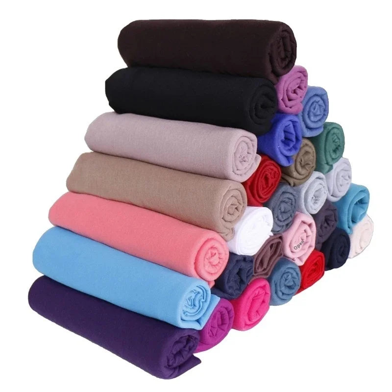 PROMISTAR Autumn Winter Women's Single Color Jersey Long Mercerized Heat Tech Adult Scarf Muslim Headscarf