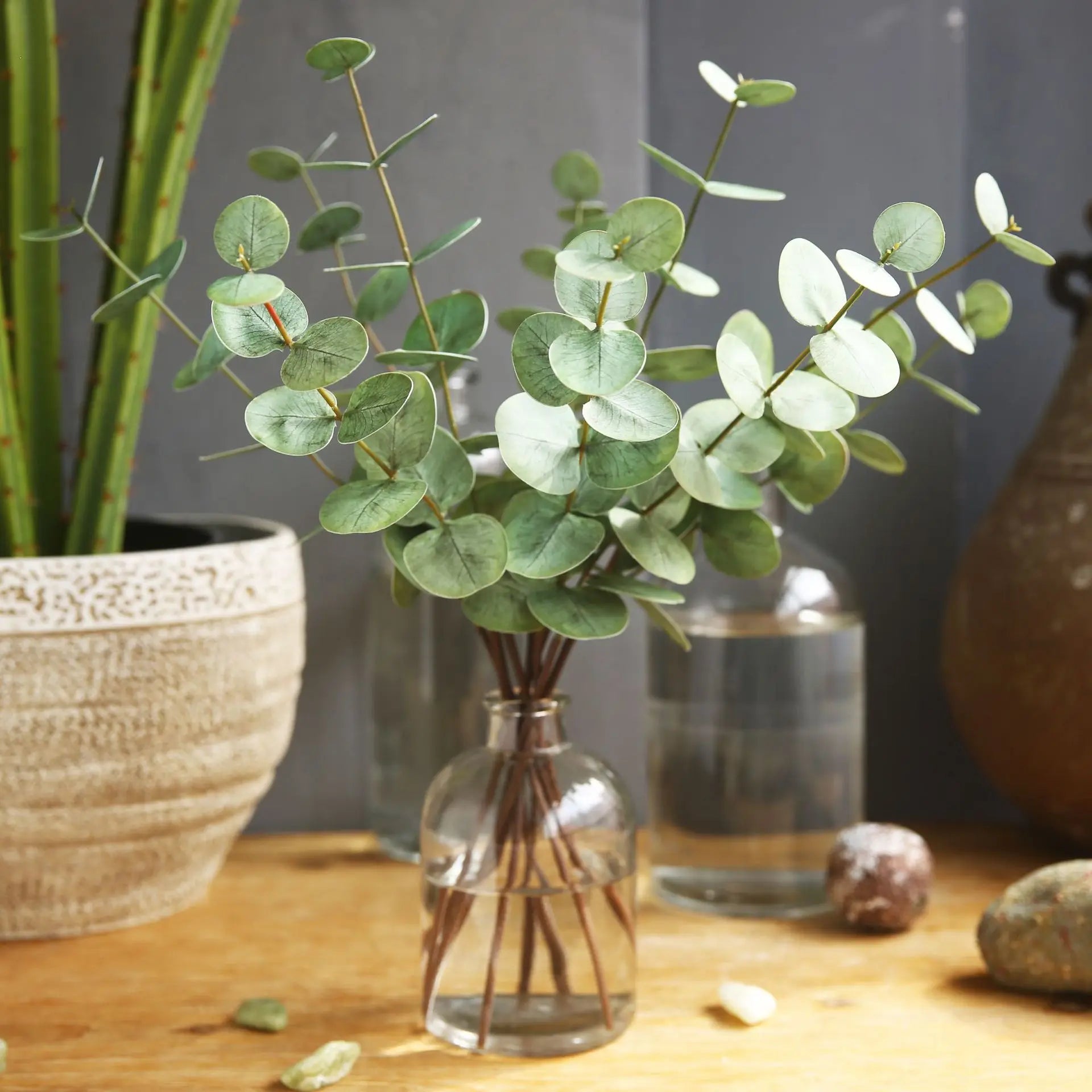 R068 50 Pcs Artificial Plants Real Touch Eucalyptus Stems & Decorative Leaves-Mother's Day Christmas Decor