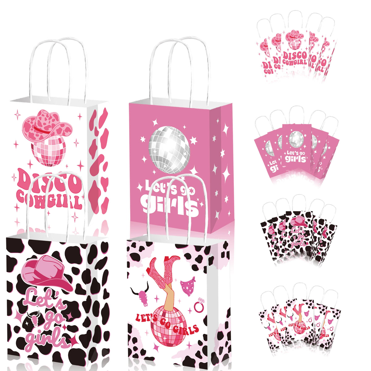 Huancai 12 PCS Disco Cowgirl Paper Bags With Handles Gift Goody Snacks Candy Treat Bag for 70s Retro Bachelorette Party Supplies