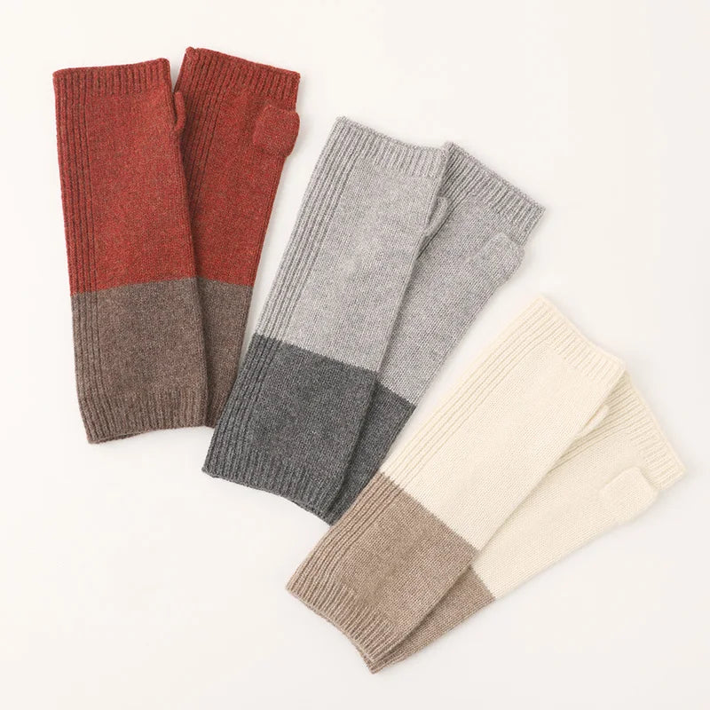 Pure Cashmere Winter Gloves Plain Color Knitted Fingerless Women Ladies Warm Fashion Cashmere Gloves & Mittens