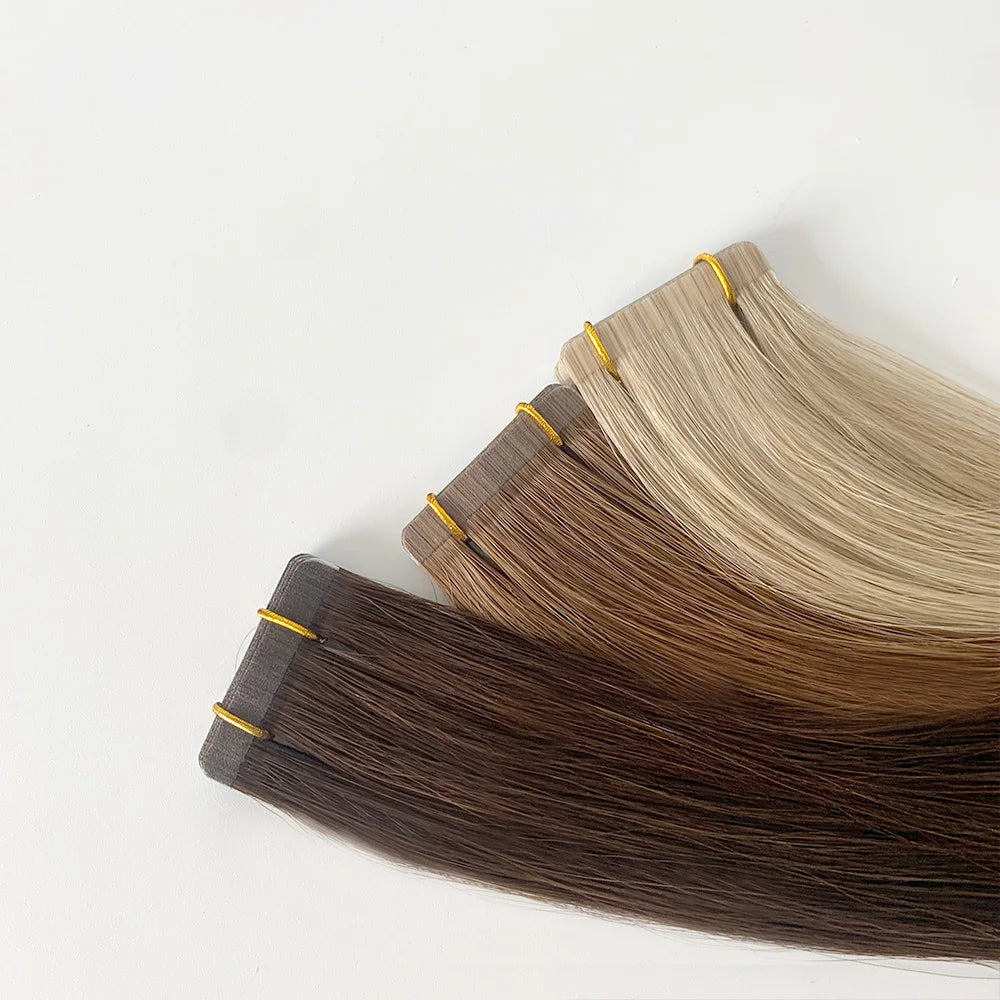 Tape-in Remy European Hair Cuticle Aligned Single Weft Human Hair Extensions Wholesale Price High Quality Large Stock