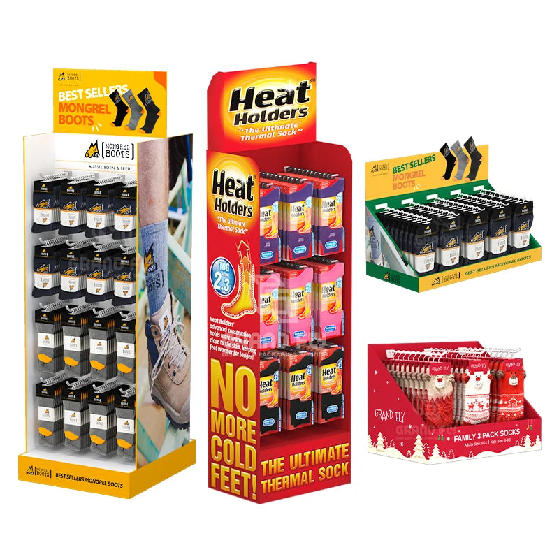Custom Retail Cardboard Display Rack for T-Shirts Branded Clothes & Socks Corrugated Floor Display Stand for Advertising