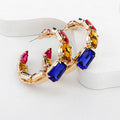 Trendy Gold Glass Crystal Square Hoop Earrings C Shaped Rhinestone Statement Earrings 2023