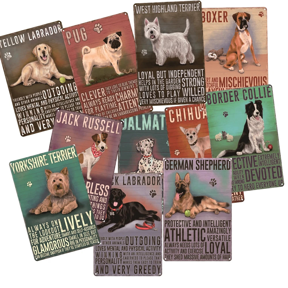 Vintage Dog Metal Poster Home Decor Gift Retro Tin Sign for Pub Bar Club Wall Decor Plate Pet Dog Metal Sign