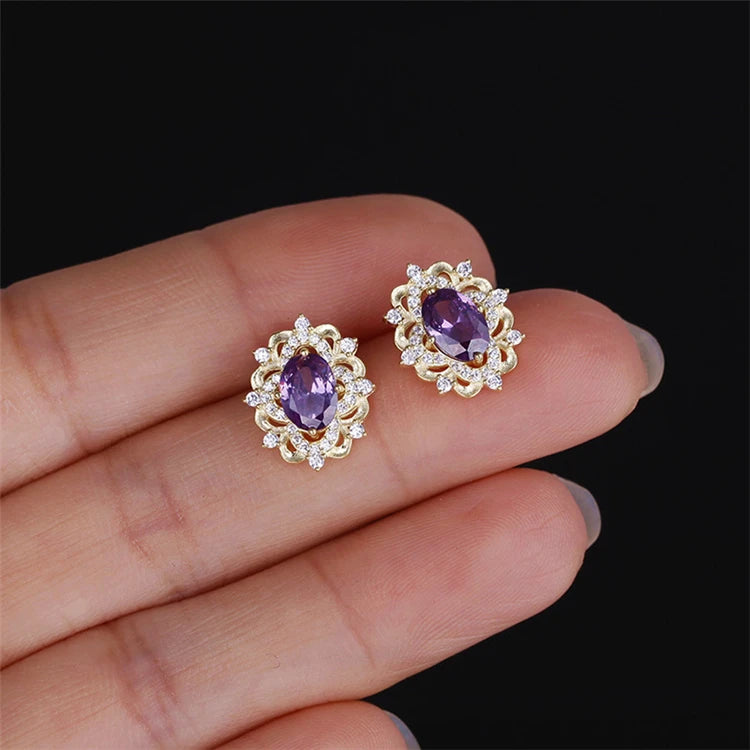 Jewelry Designer Sterling Silver Purple Zircon Luxury Women Earrings