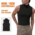 Fashion Custom Logo Turtleneck Tank Tops Workout Solid Color Sleeveless Shirts Casual Ribbed Vest for Men