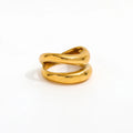 Fenny 18K Gold Plated Non Tarnish Artistic Irregular Double Cambered Band Stainless Steel Finger Ring Trend for Women